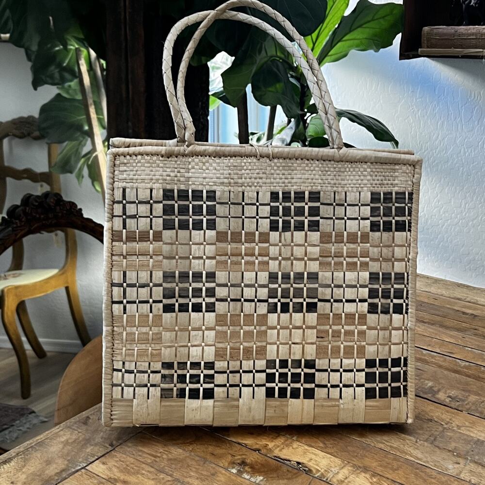 Basket Weave Purse Beach Handbag Double Handles - Picture 5 of 12